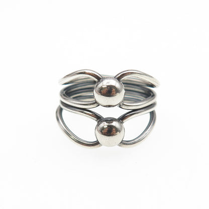 925 Sterling Silver Vintage Modernist Beaded Overlap Oxidized Ring Size 8.75