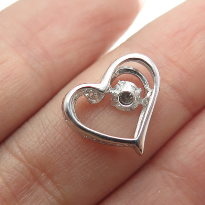 ZEI 925 Sterling Silver Real Round-Cut Diamond Heart Minimalist Slide Pendant