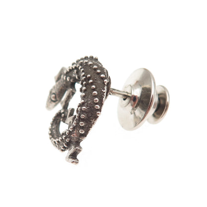 925 Sterling Silver Vintage Lizard Oxidized Tie Tack / Lapel Pin