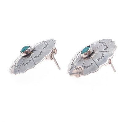Old Pawn Sterling Silver Vintage Southwestern Turquoise Flower Tribal Earrings