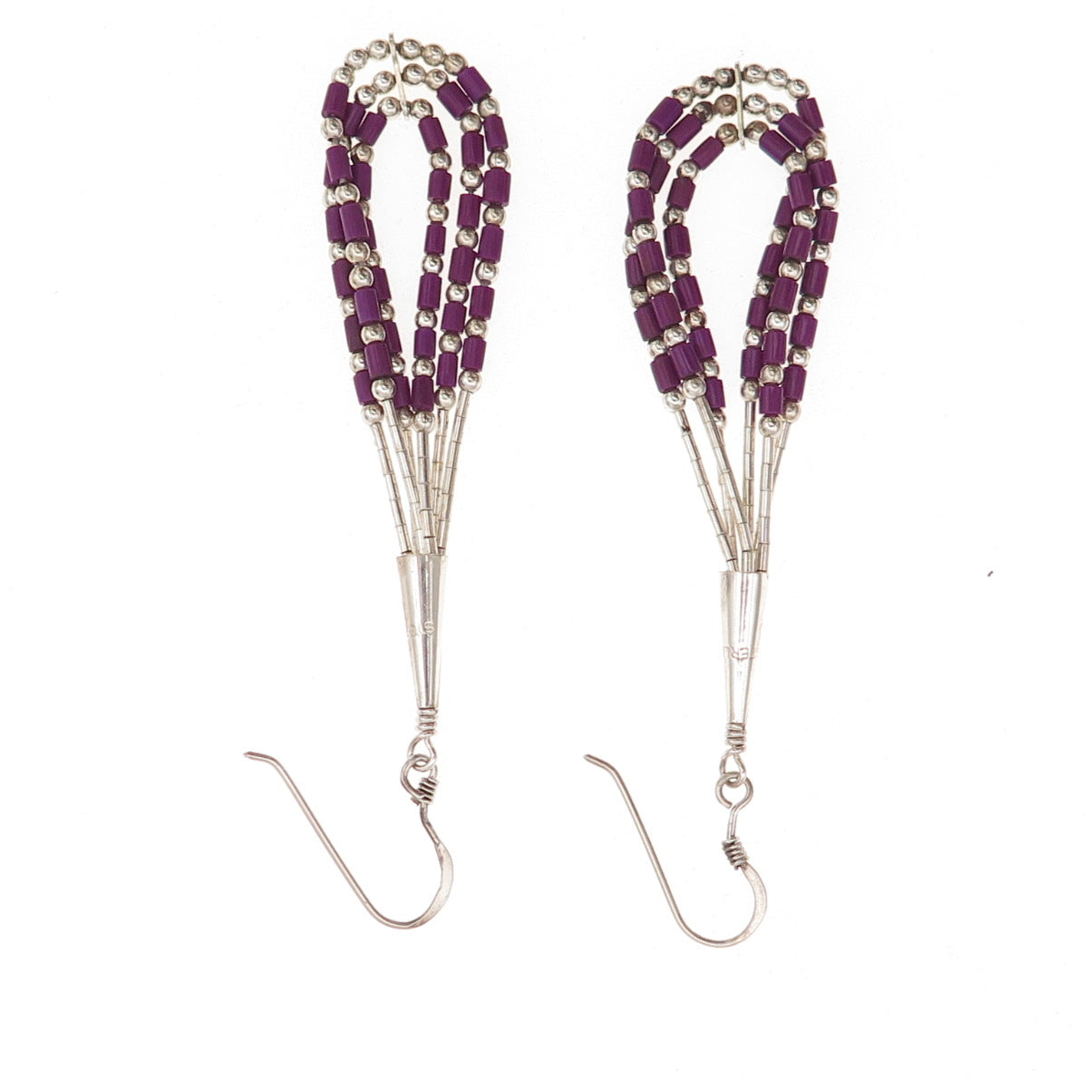 Old Pawn Sterling Silver Vintage Sugilite Liquid Chain Tribal Dangle Earrings