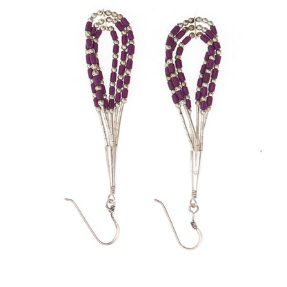 Old Pawn Sterling Silver Vintage Sugilite Liquid Chain Tribal Dangle Earrings