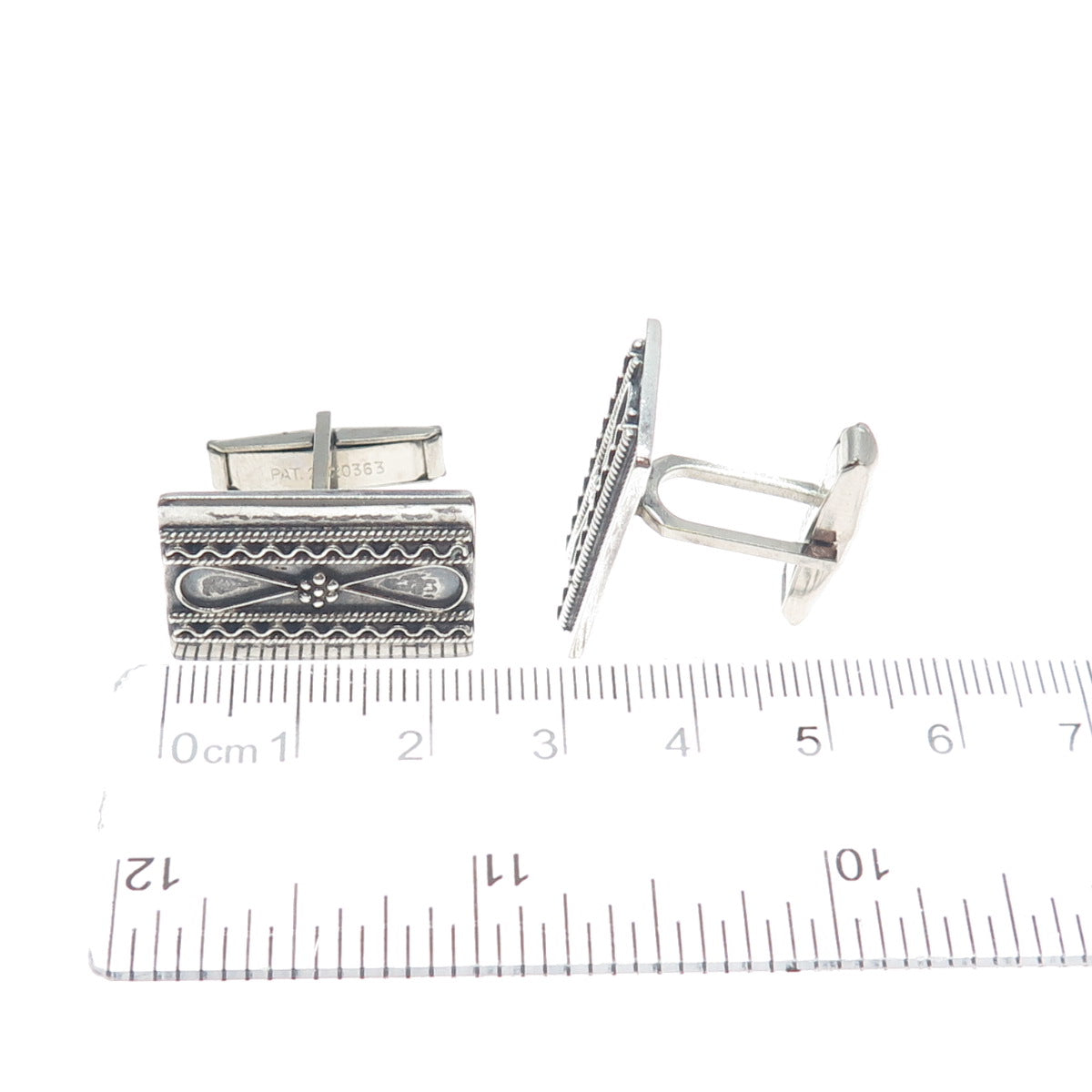 925 Sterling Silver Vintage Israel Modernist Flower Oxidized Cufflinks