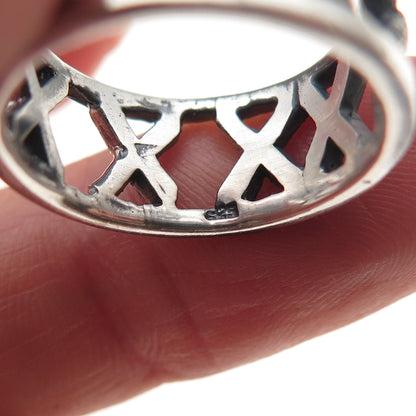 925 Sterling Silver Vintage Modernist X-Shape Oxidized Band Ring Size 7