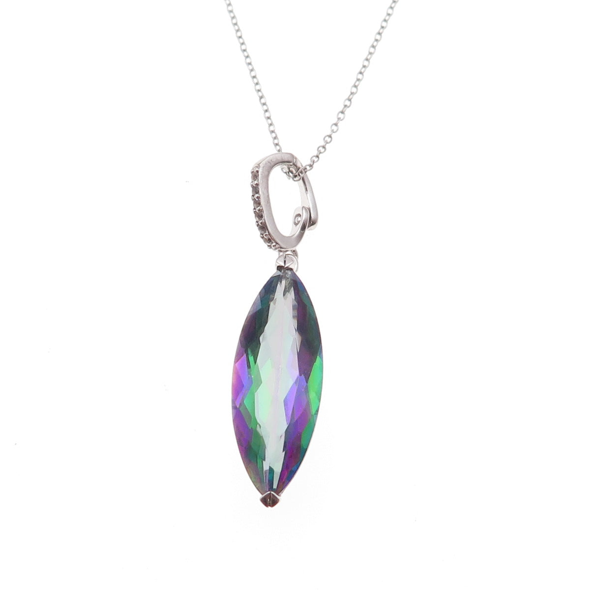 925 Sterling Silver Real Mystic Quartz & C Z Cable Chain Necklace 18"
