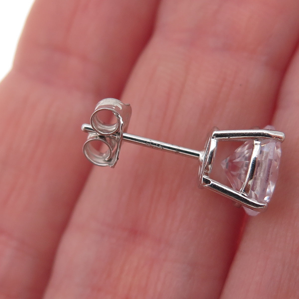 925 Sterling Silver Round-Cut C Z Stud Earrings