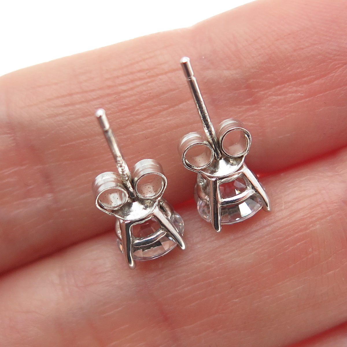 925 Sterling Silver Round-Cut C Z Stud Earrings