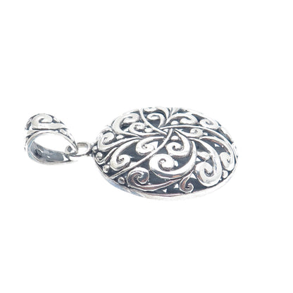 925 Sterling Silver Vintage Floral Ornate Oxidized Round Pendant