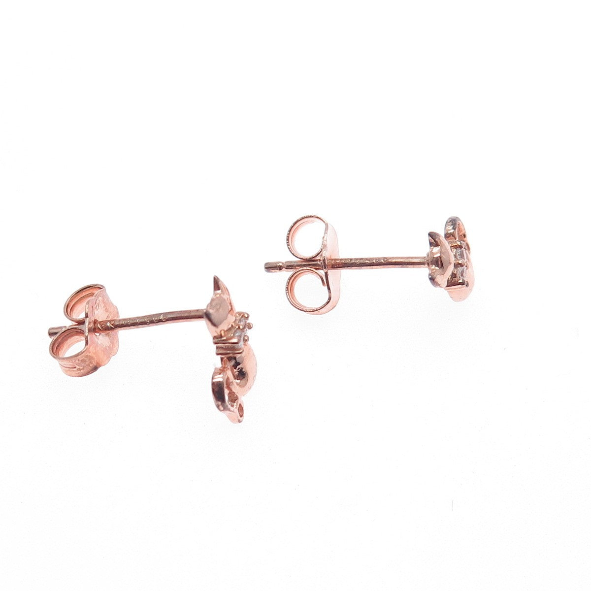 925 Sterling Silver Rose Gold Plated Round-Cut C Z Cat Stud Earrings