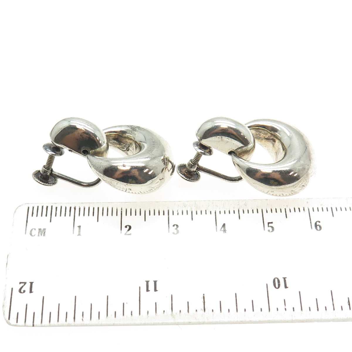 925 Sterling Silver Vintage Modernist Door Knocker Crescent Screw Back Earrings