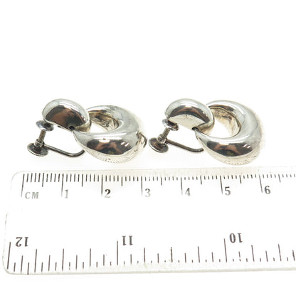 925 Sterling Silver Vintage Modernist Door Knocker Crescent Screw Back Earrings