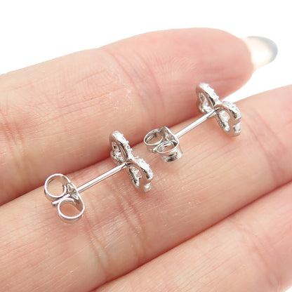 925 Sterling Silver Round-Cut C Z Bow Tie Heart Stud Earrings