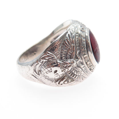 UNCAS 925 Sterling Silver Vintage Red Glass US Marines Signet Ring Size 11