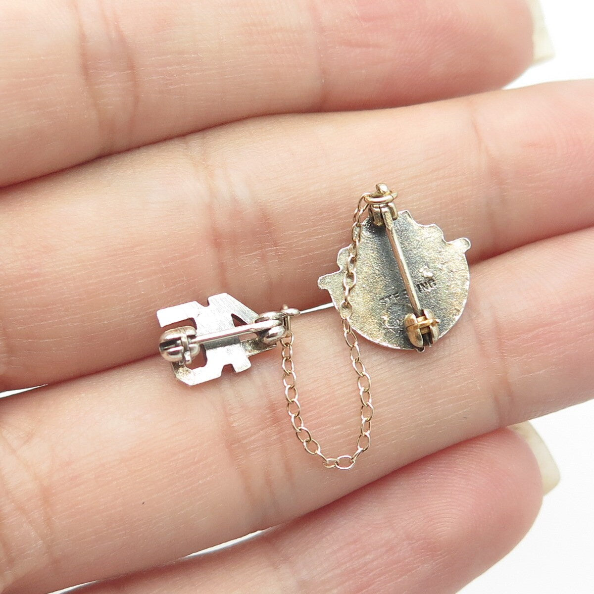 925 Sterling Silver Antique Retro 1946 "Junior High School" Double Pin Brooch