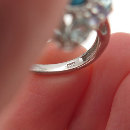 Chuck Clemency 925 Sterling Real Turquoise Tanzanite & Aquamarine Ring Size 8.25