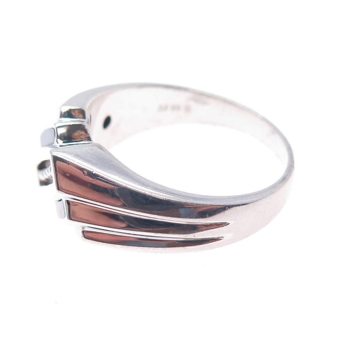 925 Sterling Silver Real Lapis Lazuli & White Topaz Modernist Ring Size 12.25