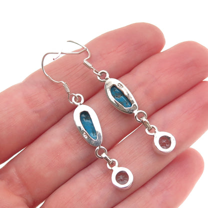 925 Sterling Silver Vintage Real Turquoise & Blue Topaz Dangle Earrings