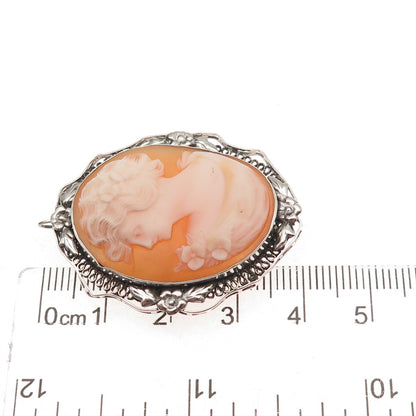 925 Sterling Silver Antique Victorian Real MOP Lady Cameo Pin Brooch / Pendant