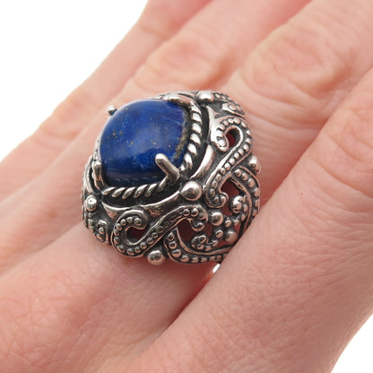 Carolyn Pollack Sterling Silver Vintage Real Lapis Dotted Oxidized Ring Size 9