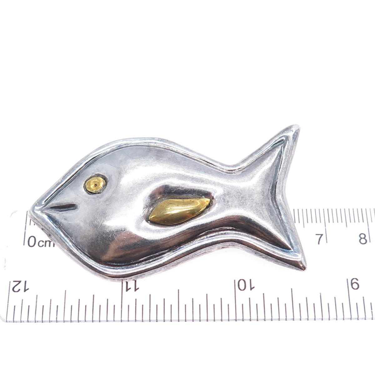 925 Sterling Silver 2-Tone Vintage Mexico Modernist Fish Oxidized Pin Brooch