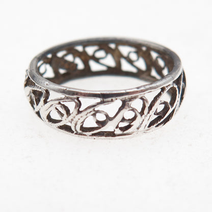 925 Sterling Silver Vintage Filigree Oxidized Band Ring Size 6.5