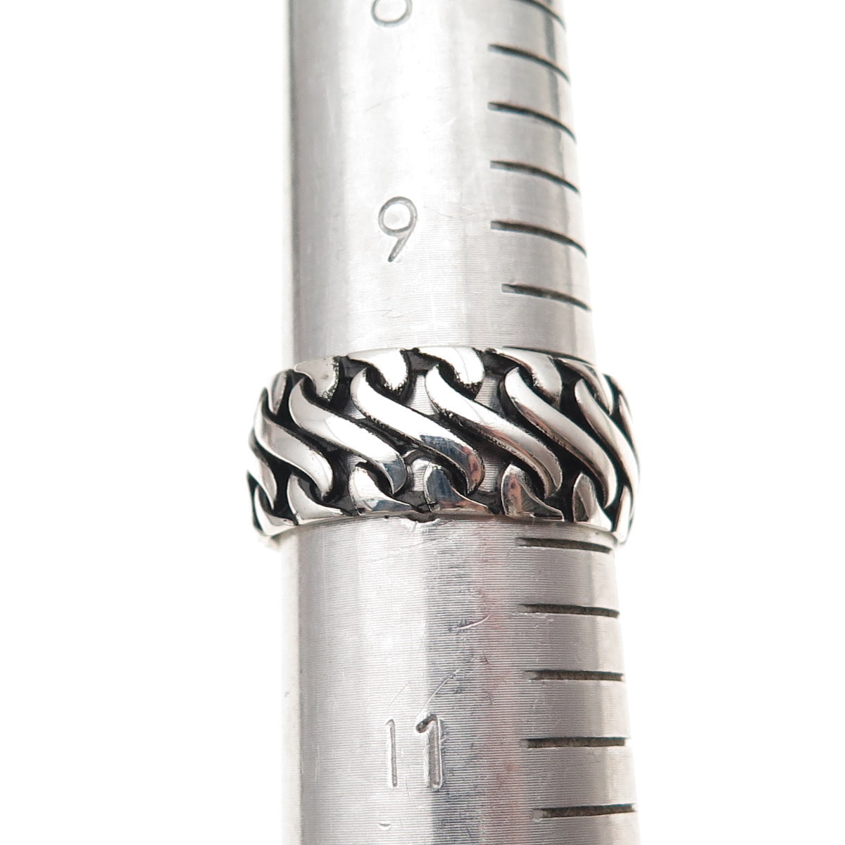 925 Sterling Silver Vintage S-Link Oxidized Wide Band Ring Size 10.25