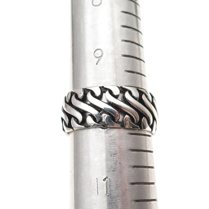 925 Sterling Silver Vintage S-Link Oxidized Wide Band Ring Size 10.25