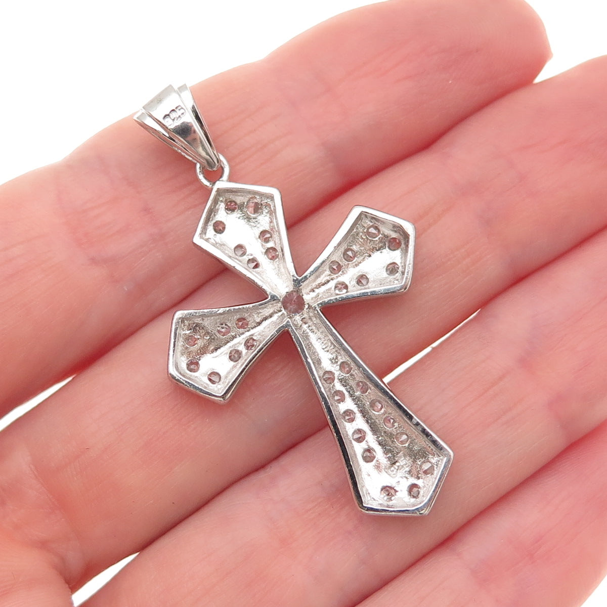 925 Sterling Silver Round-Cut C Z Cross Charm Pendant