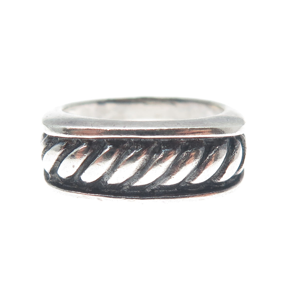 925 Sterling Silver Vintage Modernist Twisted Rope Oxidized Ring Size 8