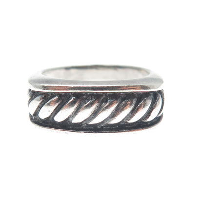 925 Sterling Silver Vintage Modernist Twisted Rope Oxidized Ring Size 8