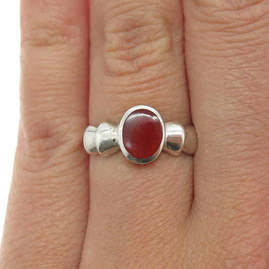 925 Sterling Silver Vintage Real Carnelian Modernist Ring Size 7