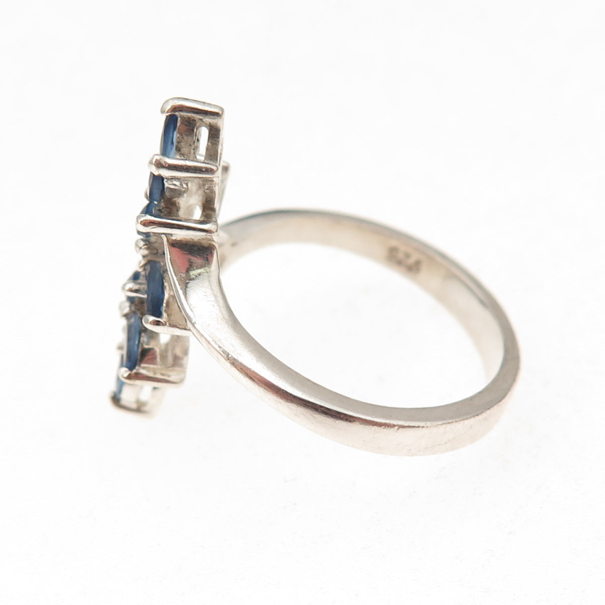 925 Sterling Silver Real Iolite Floral Adjustable Bypass Ring Size 9