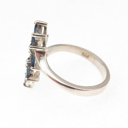 925 Sterling Silver Real Iolite Floral Adjustable Bypass Ring Size 9