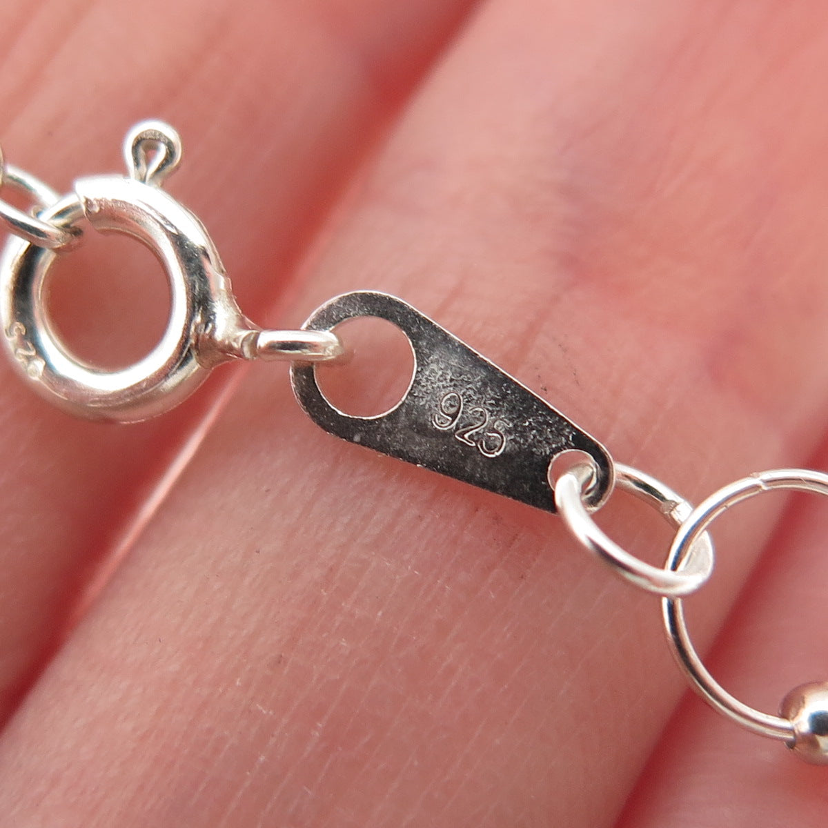 925 Sterling Silver Vintage Beaded Circle Chain Necklace 12-16"