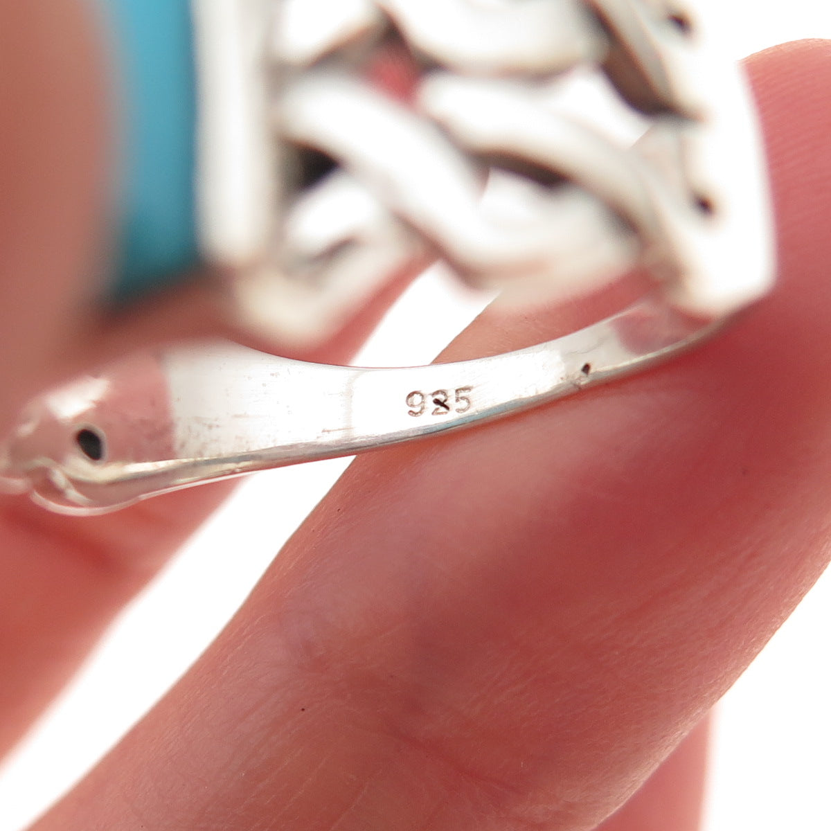 925 Sterling Silver Vintage Real Sleeping Beauty Turquoise Woven Ring Size 9.25