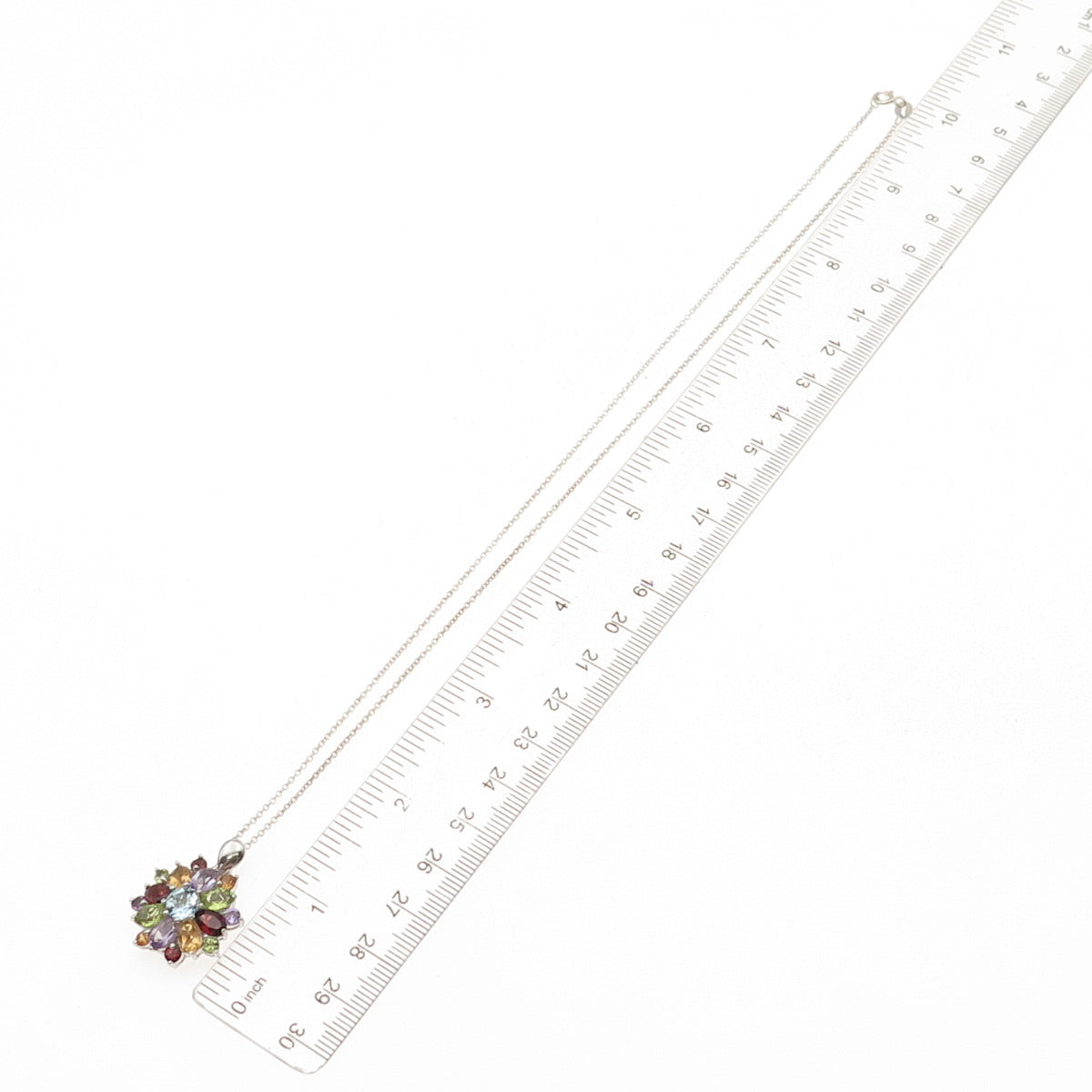 925 Sterling Silver Vintage Topaz Amethyst Garnet Peridot Citrine Necklace 18"