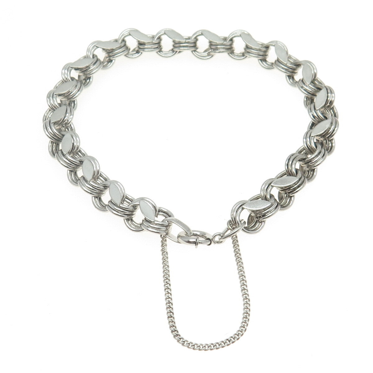 925 Sterling Silver Vintage Modernist Triple Rolo Link Bracelet 7"