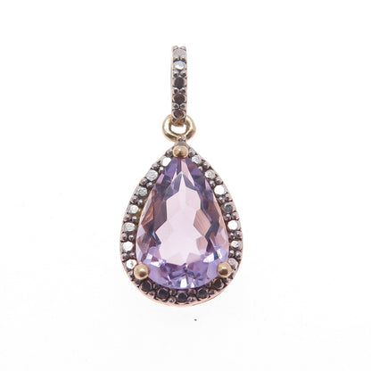 925 Sterling Silver Gold Plated Real Diamond Accent & Amethyst Charm Pendant