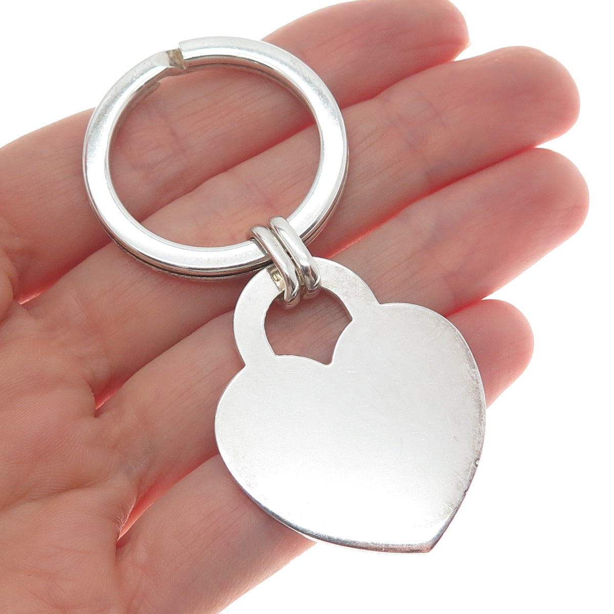 925 Sterling Silver Vintage Heart Tag Key Fob Ring Holder
