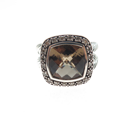 DAVID YURMAN Sterling Silver Vintage Real Diamond & Smoky Quartz Ring Size 6.25