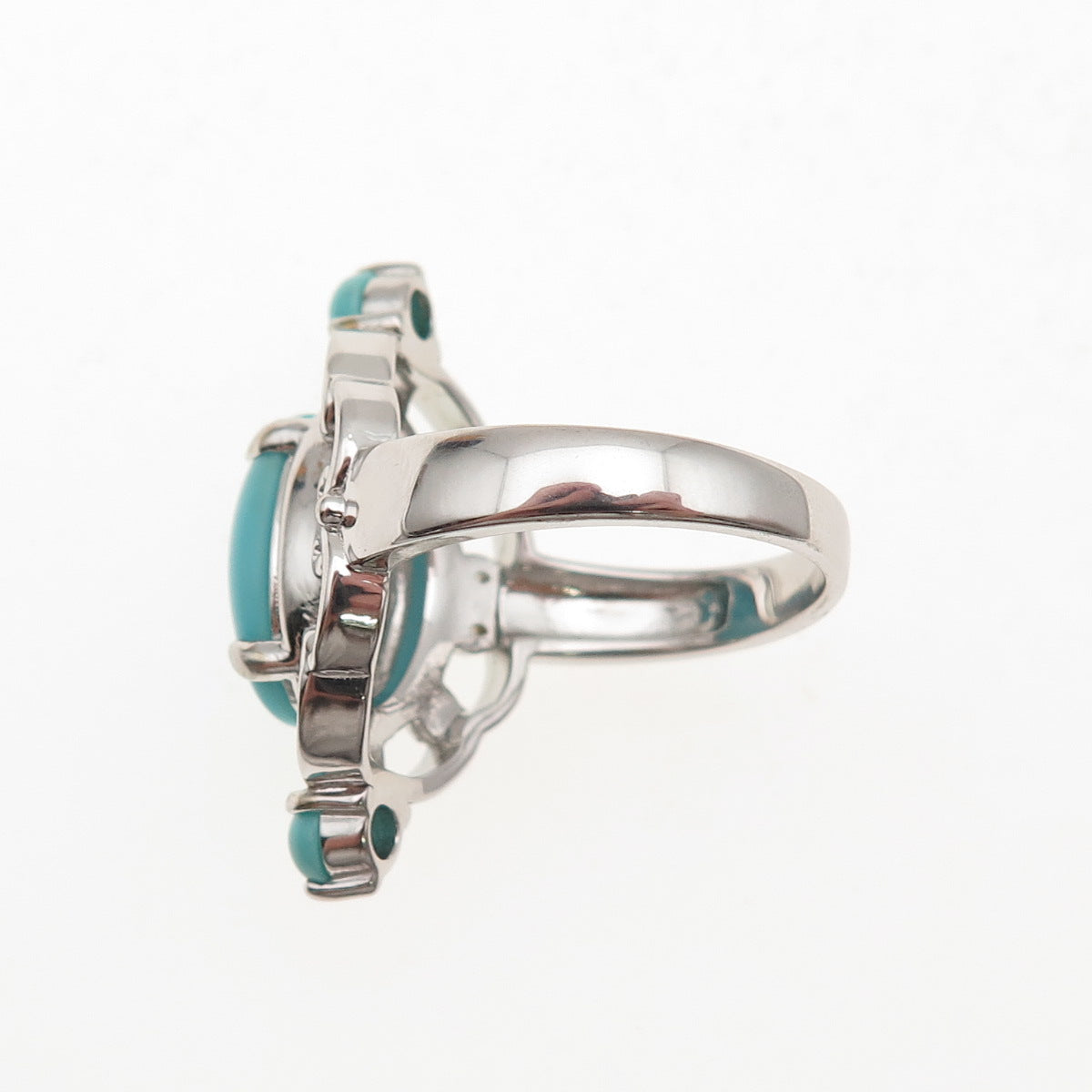 925 Sterling Silver Real Tyrone Turquoise Floral Ring Size 8