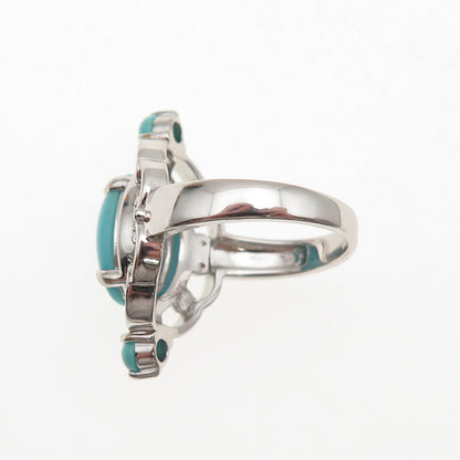 925 Sterling Silver Real Tyrone Turquoise Floral Ring Size 8