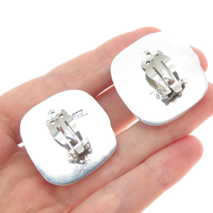 925 Sterling Silver Vintage Mexico Real Black Onyx Modernist Clip On Earrings