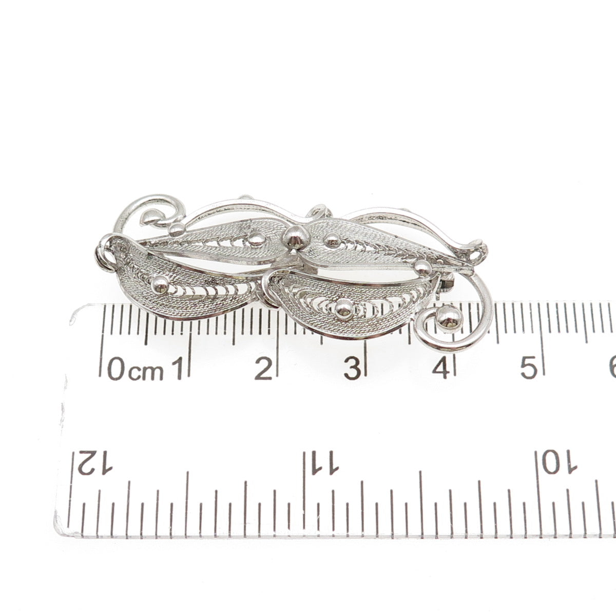 SORRENTO 925 Sterling Silver Vintage Floral Filigree Pin Brooch