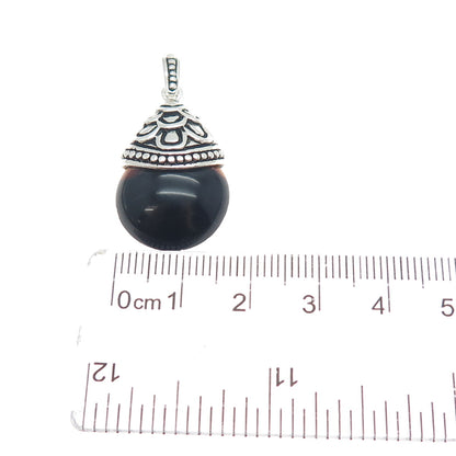 CHARLES WINSTON Sterling Silver Vintage Real Black Onyx Oxidized Charm Pendant