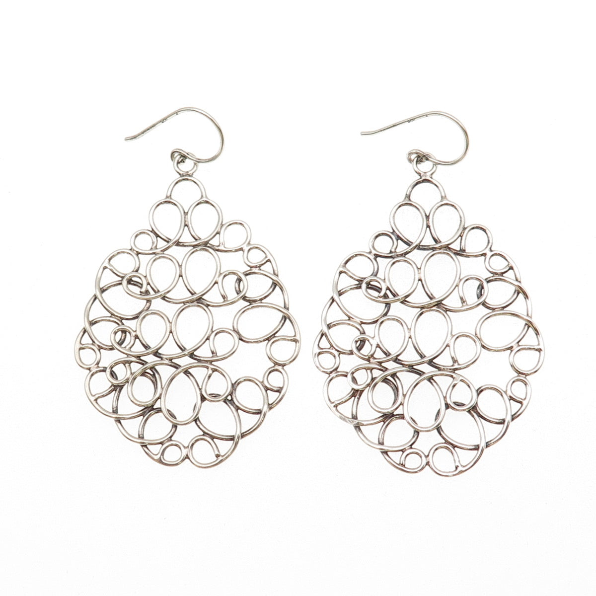 925 Sterling Silver Vintage Modernist Swirl Teardrop Earrings