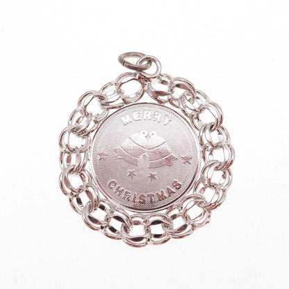 American 925 Sterling Silver Vintage Merry Christmas Bells Charm Pendant
