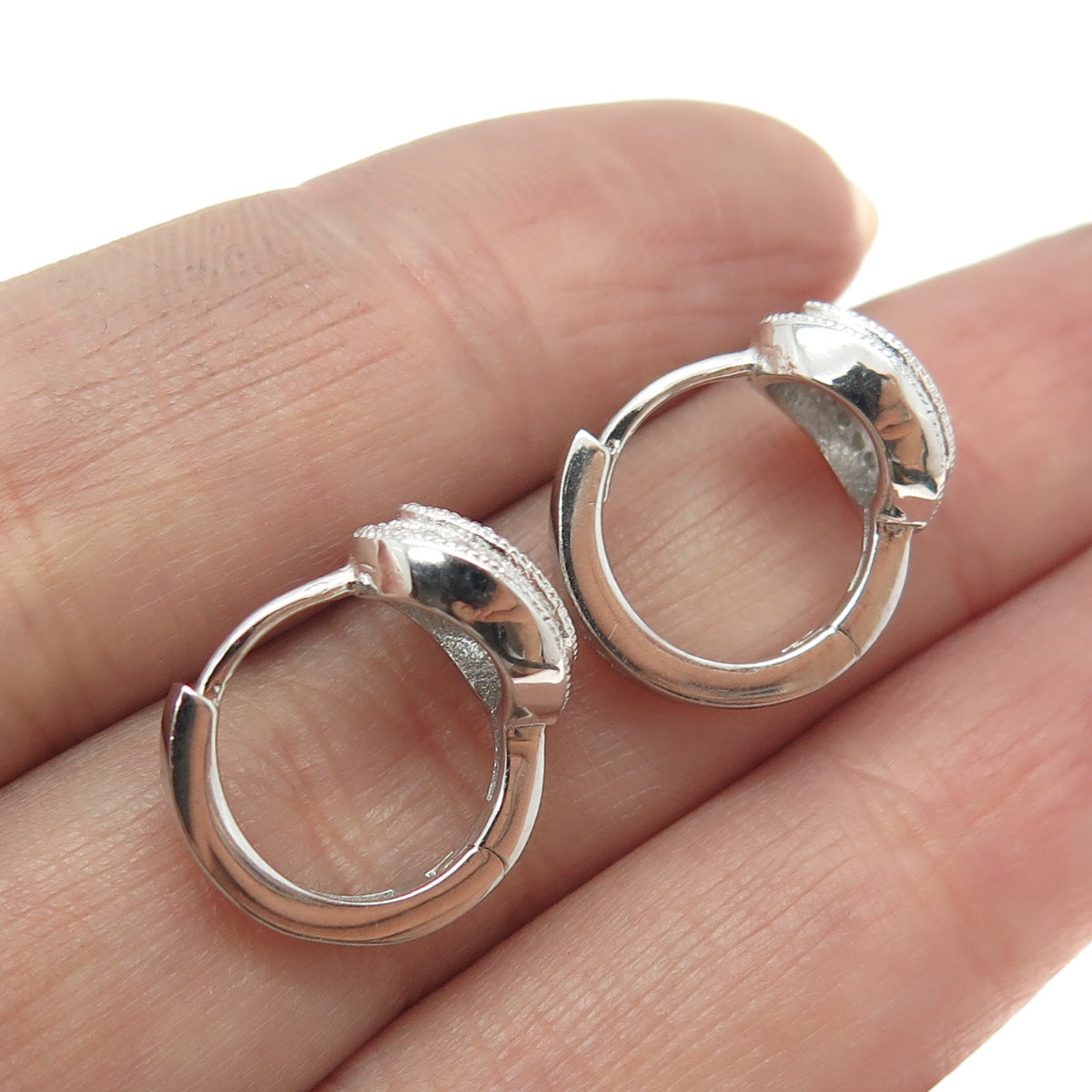 925 Sterling Silver Round-Cut C Z Coffee Bean Hoop Earrings