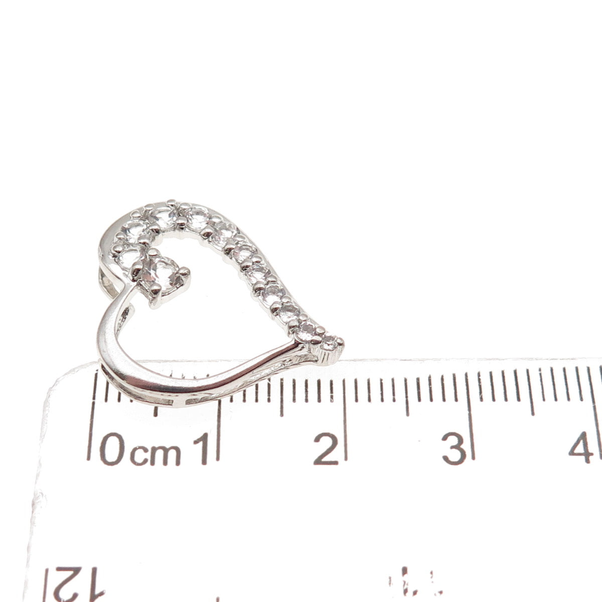 925 Sterling Silver Real Round-Cut White Topaz Heart Mini Slide Charm Pendant