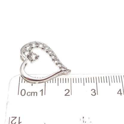 925 Sterling Silver Real Round-Cut White Topaz Heart Mini Slide Charm Pendant